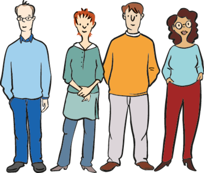 Illustration von vier Erwachsenen, die nebeneinander stehen