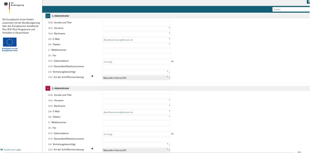 Screenshot Plattform Registrierung 