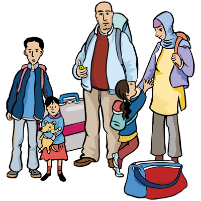 Illustration von Familie (Mutter, Vater, drei Kinder)